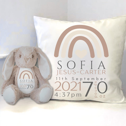 Personalised Baby New Born Bunny & Cushion set