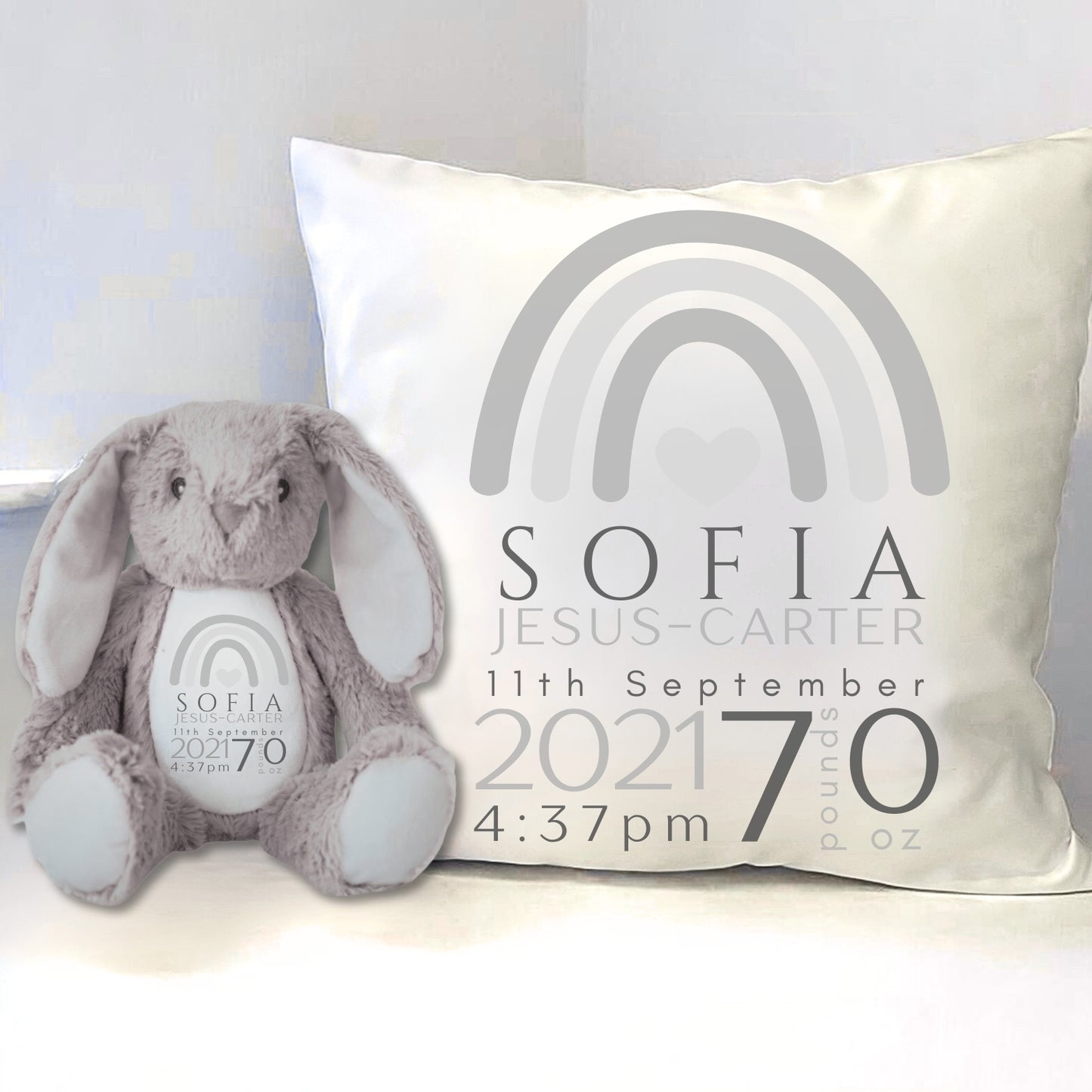 Personalised Baby New Born Bunny & Cushion set