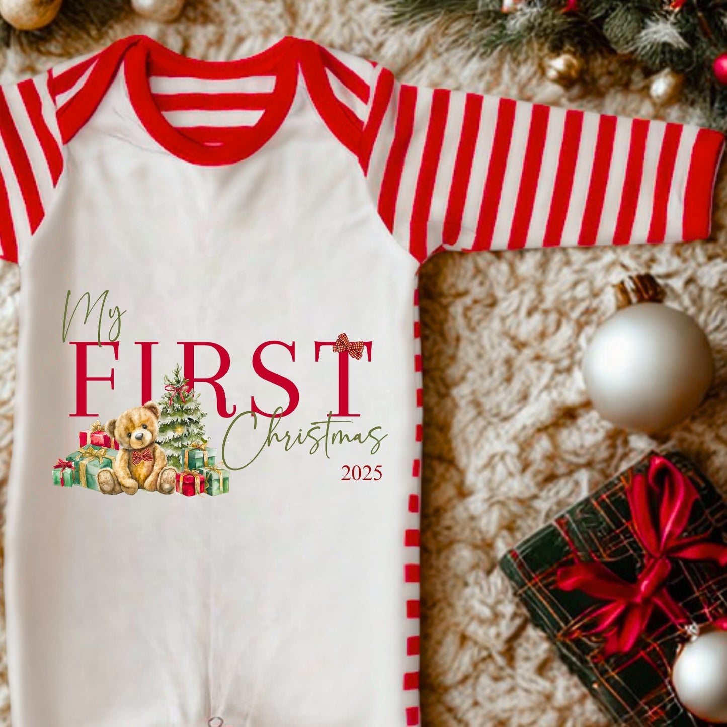 My First Christmas Baby Bib – 2025 Festive Teddy Bib for Newborns & Infants