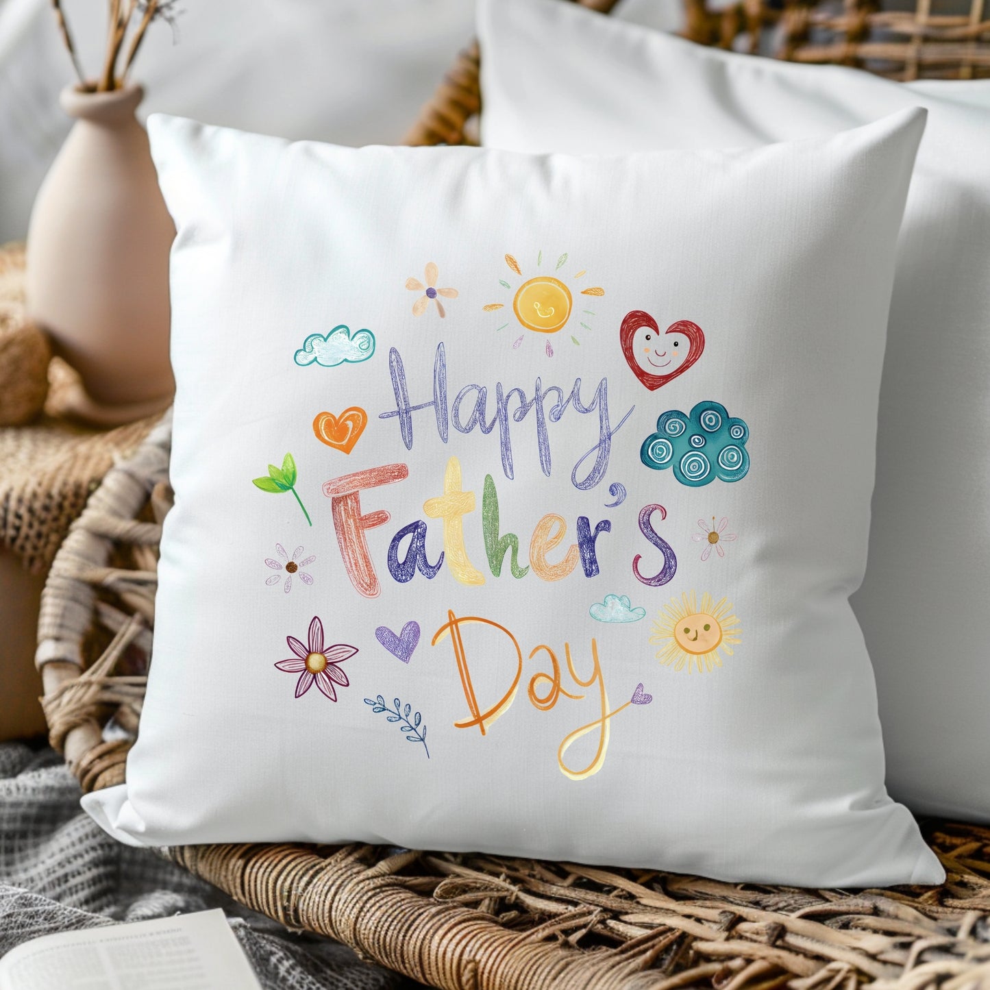 Happy Father's Day Child Drawing Cushion