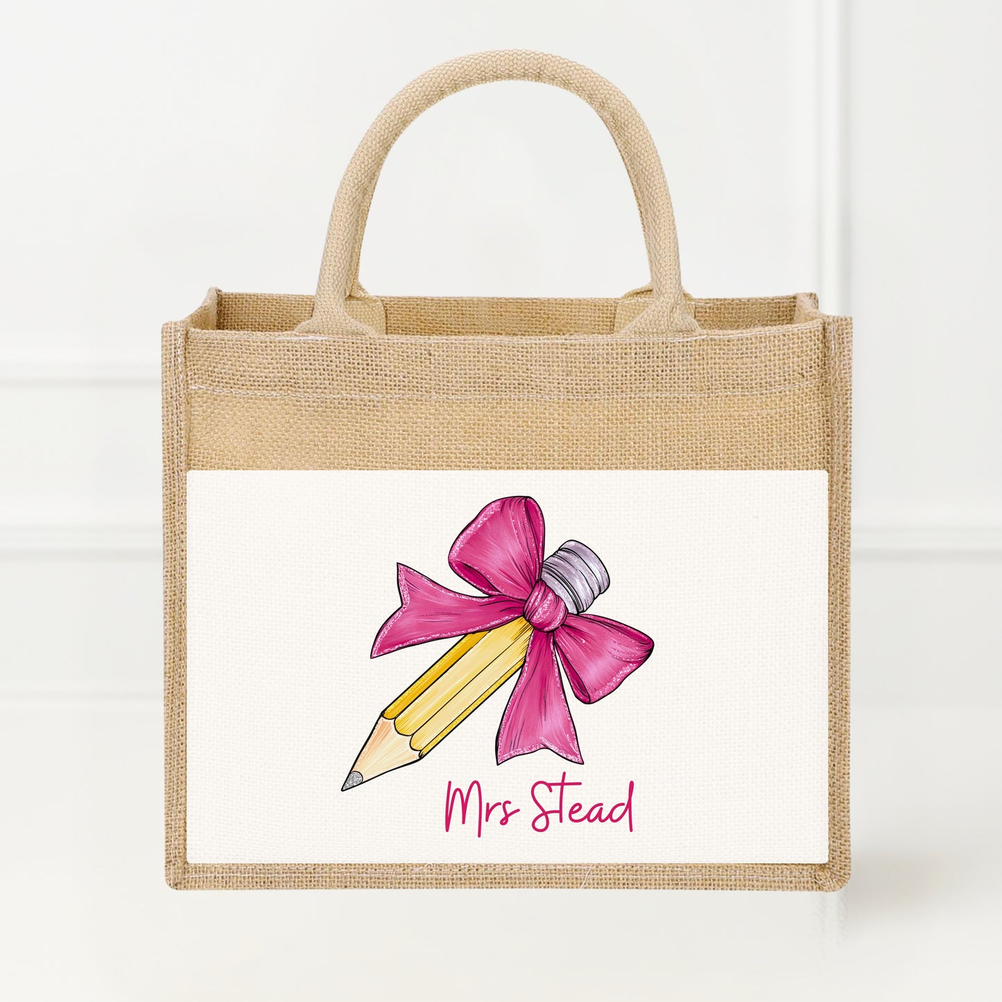 Personalised Teacher Gift Bag - Jute - Light Pink