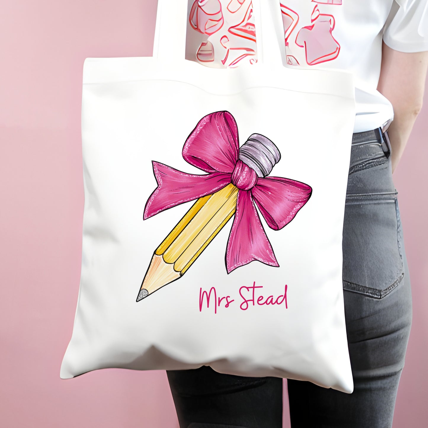 Personalised Teacher Gift Bag - Jute - Light Pink
