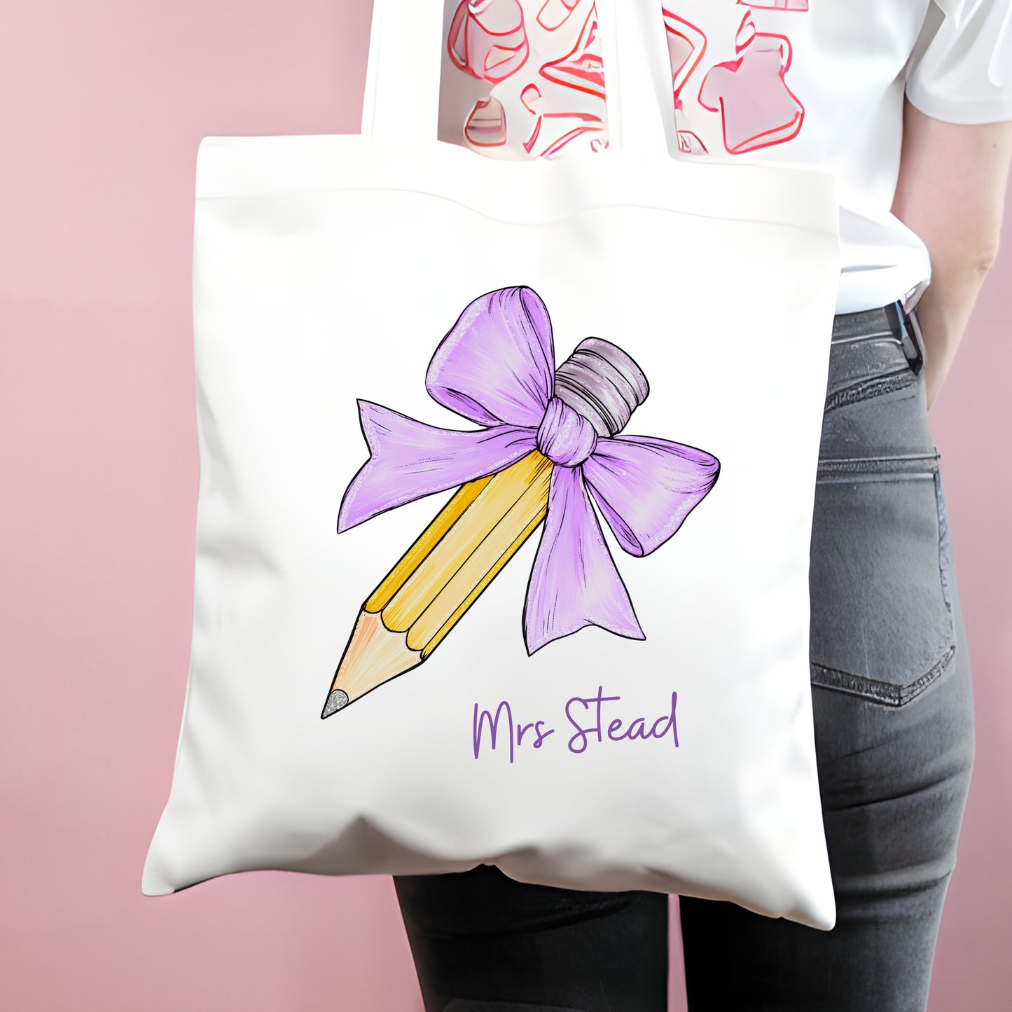 Personalised Teacher Gift Bag - Jute - Light Pink