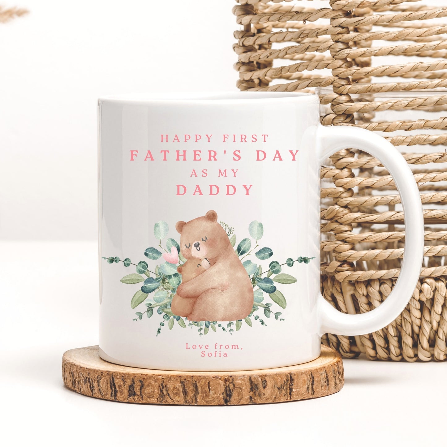 Personalised First Father's Day Gift Mug - Pink Bears