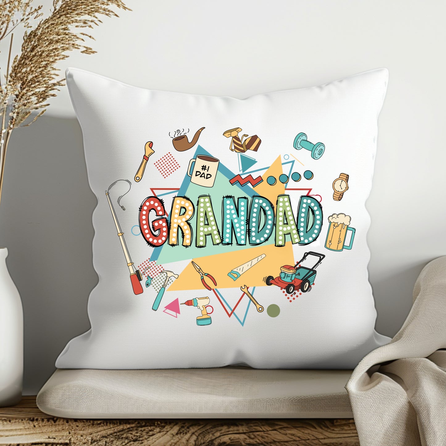 Grandad Colourful Tools & Hobbies Cushion
