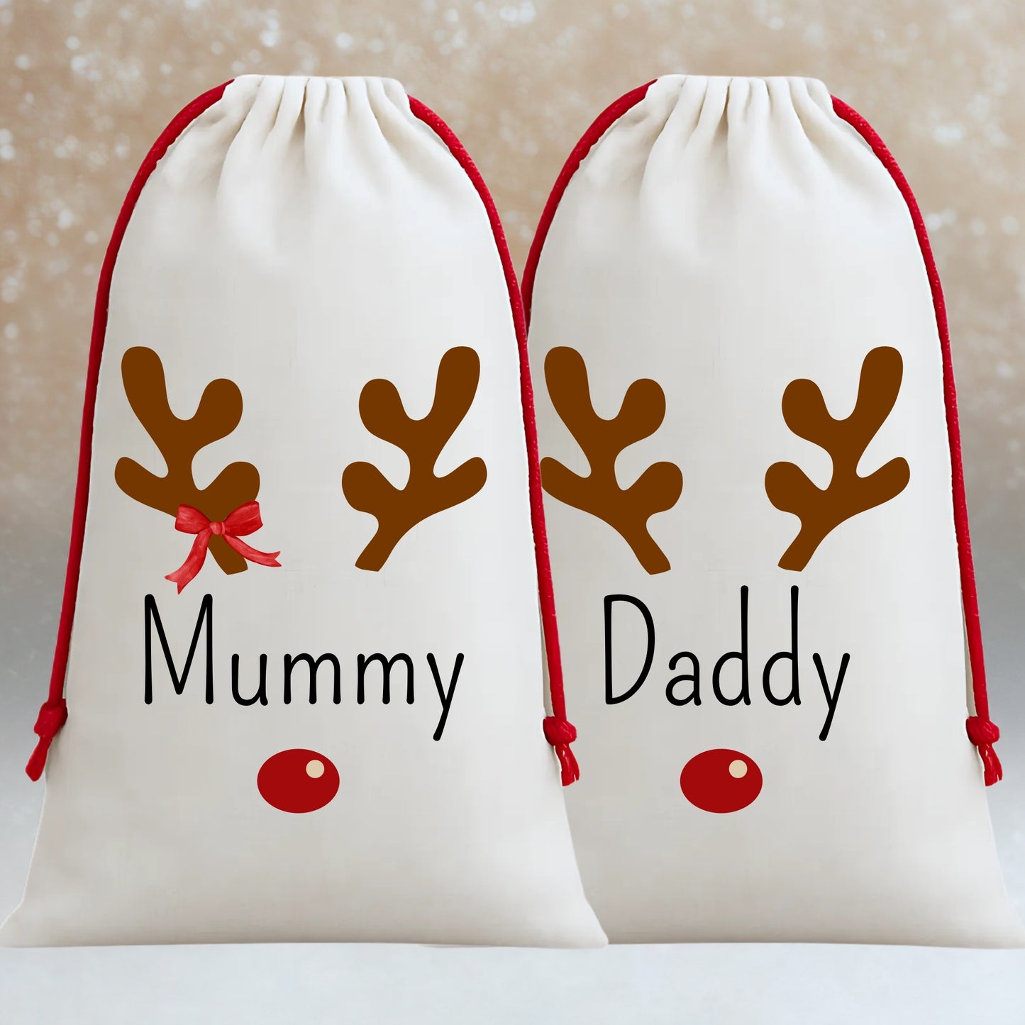 Personalised Matching Family Santa Sacks - Reindeer Design