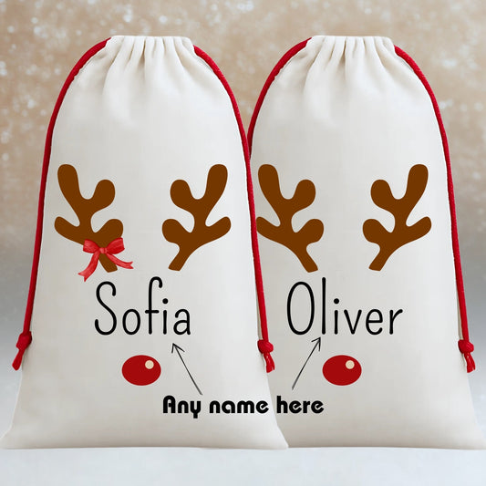 Personalised Matching Family Santa Sacks - Reindeer Design