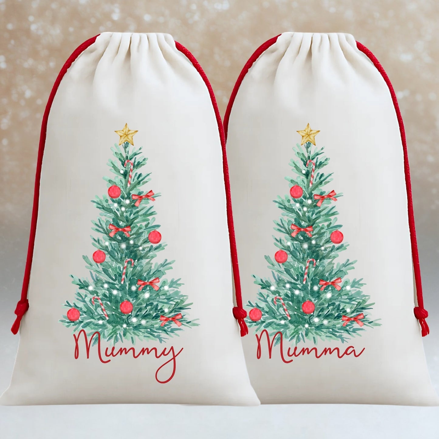 Personalised Family Christmas Gift Sacks – Watercolour Tree Design