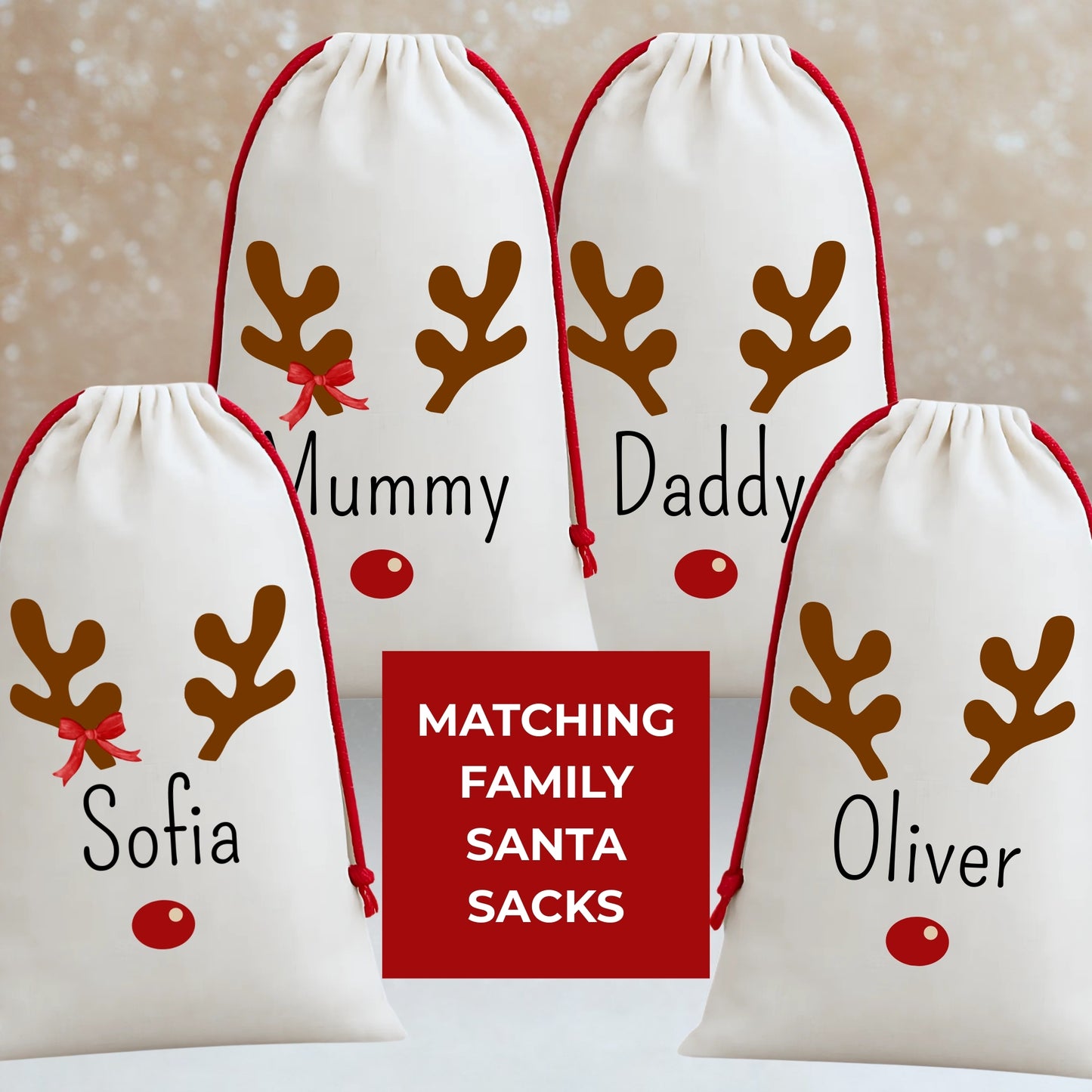 Personalised Matching Family Santa Sacks - Reindeer Design