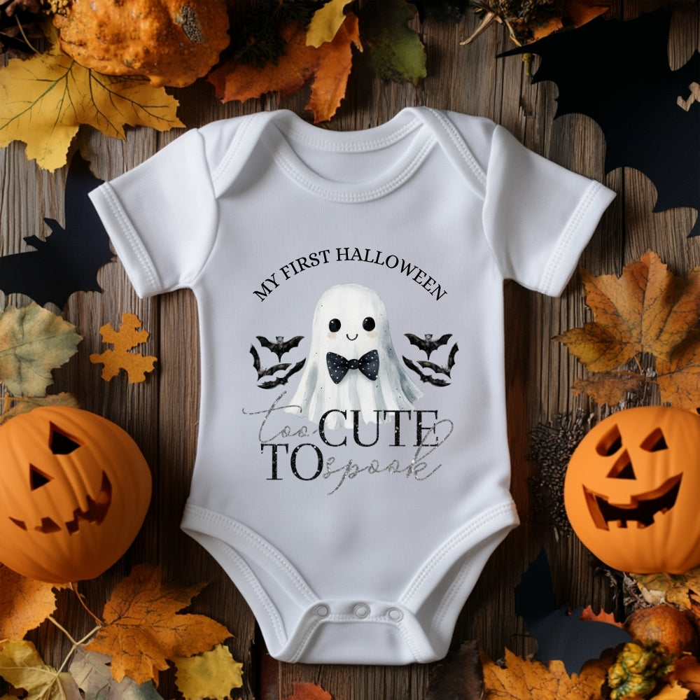 My First Halloween Baby Vest – Too Cute to Spook Ghost Design