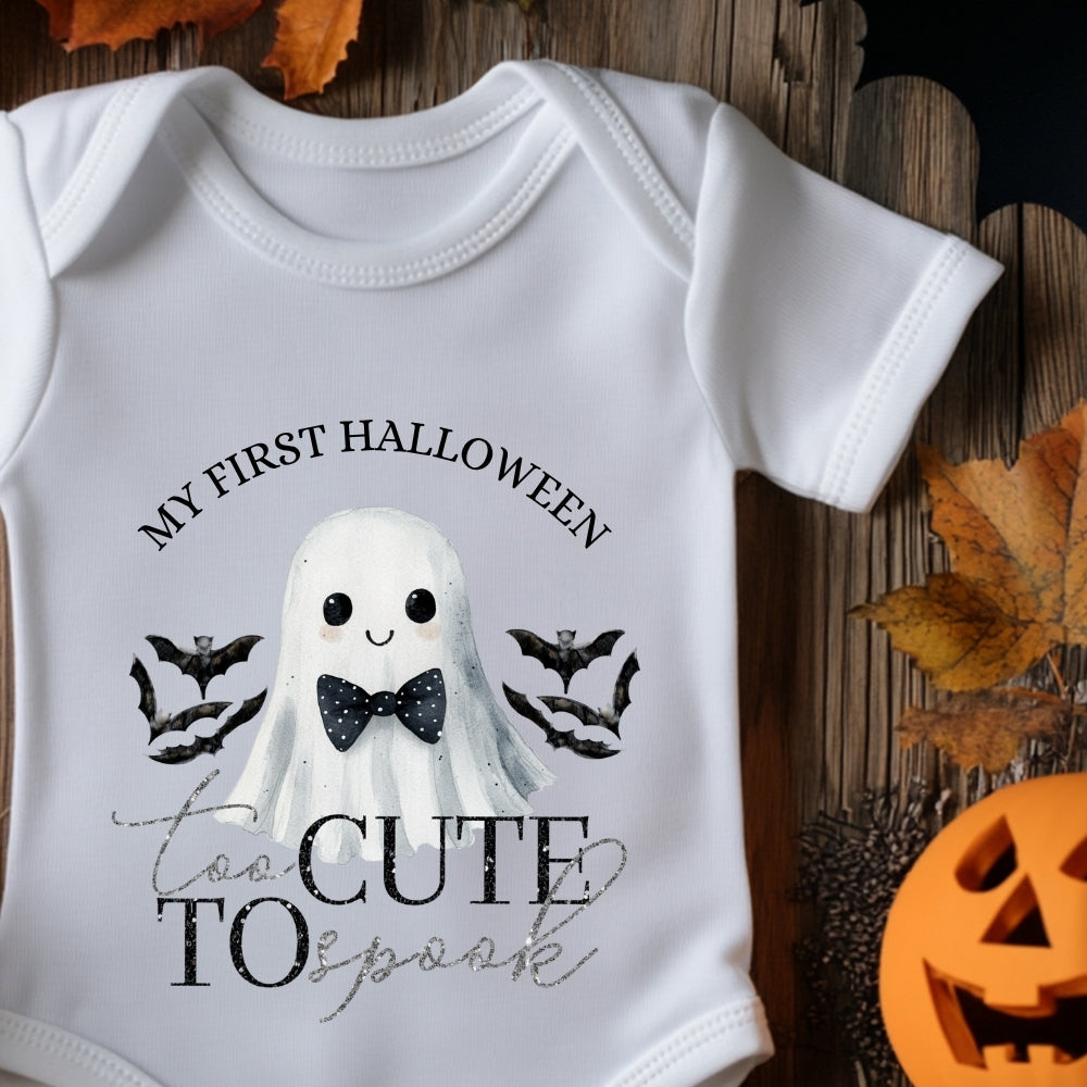 My First Halloween Baby Vest – Too Cute to Spook Ghost Design