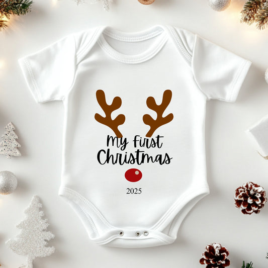 My First Christmas Baby Sleepsuit & Vest Set 2025 – Reindeer Design