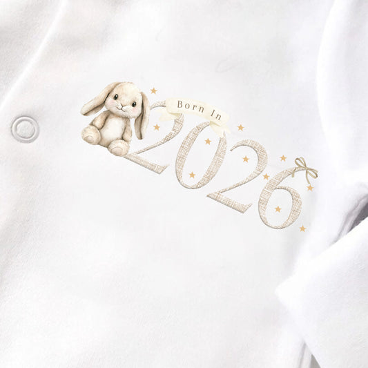 Born in 2026 Baby Vest & Sleepsuit Gift Set – Bunny Design