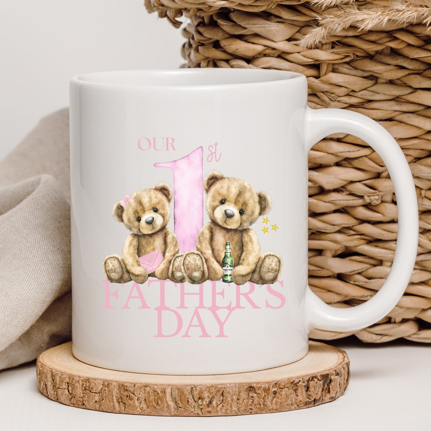 First Father's Day Gift Mug - Pink Beer Bear