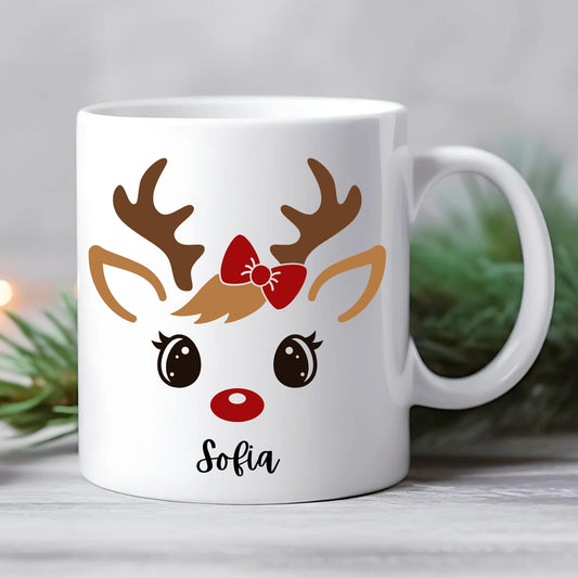 Personalised Children's Reindeer Face Christmas Mug