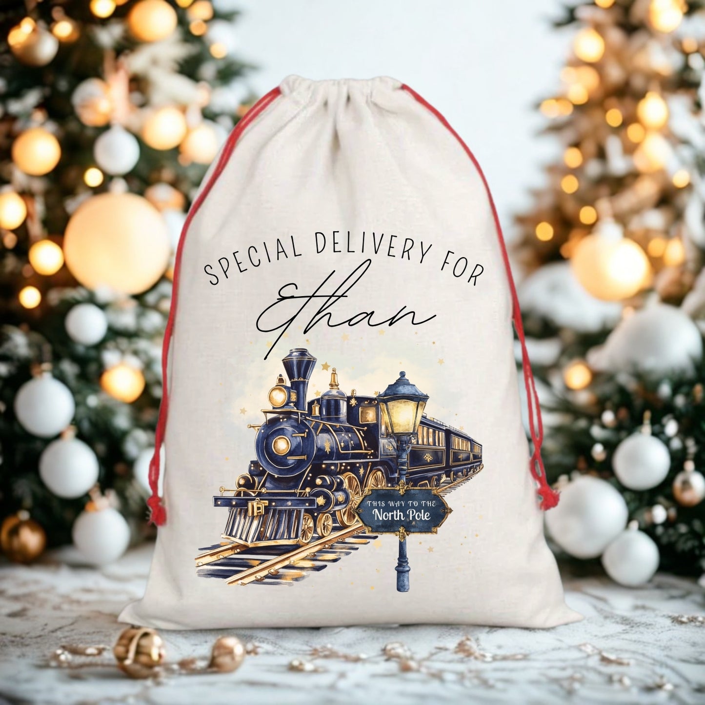 Personalised North Pole Train Santa Sack