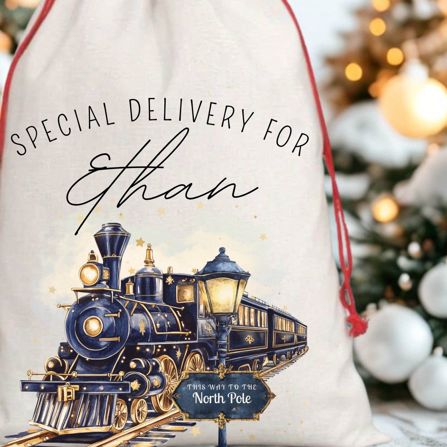 Personalised North Pole Train Santa Sack