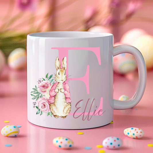 Personalised Monogram & Name Easter Bunny Mug - Pink