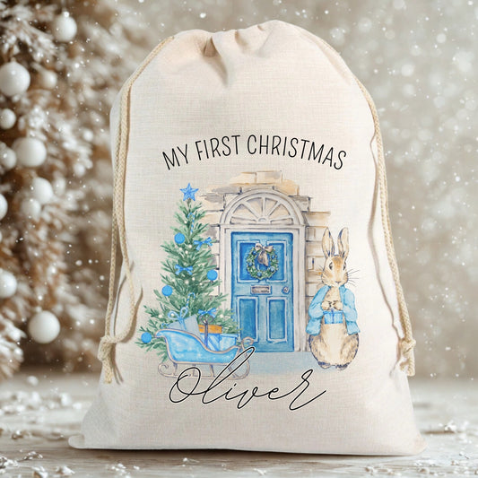 Personalised Baby's First Christmas Rabbit & Bunny Christmas Santa Sack