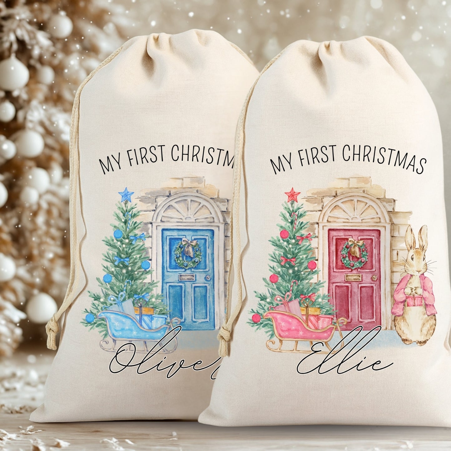 Personalised Baby's First Christmas Rabbit & Bunny Christmas Santa Sack