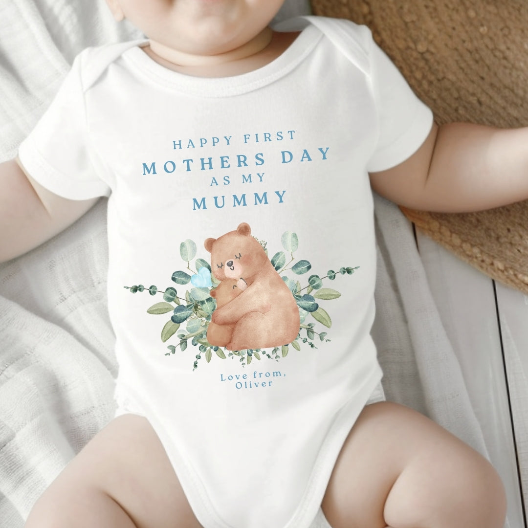 Personalised First Mothers Day Baby Vest - Blue Bear