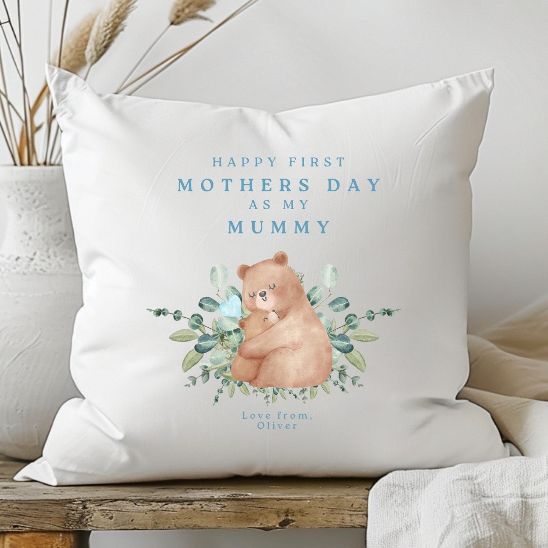 Personalised First Mother's Day Cushion - Blue Bear