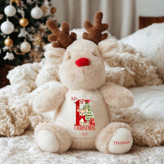 My First Christmas Baby Bib – 2025 Reindeer in Scarf Bib for Newborns & Infants