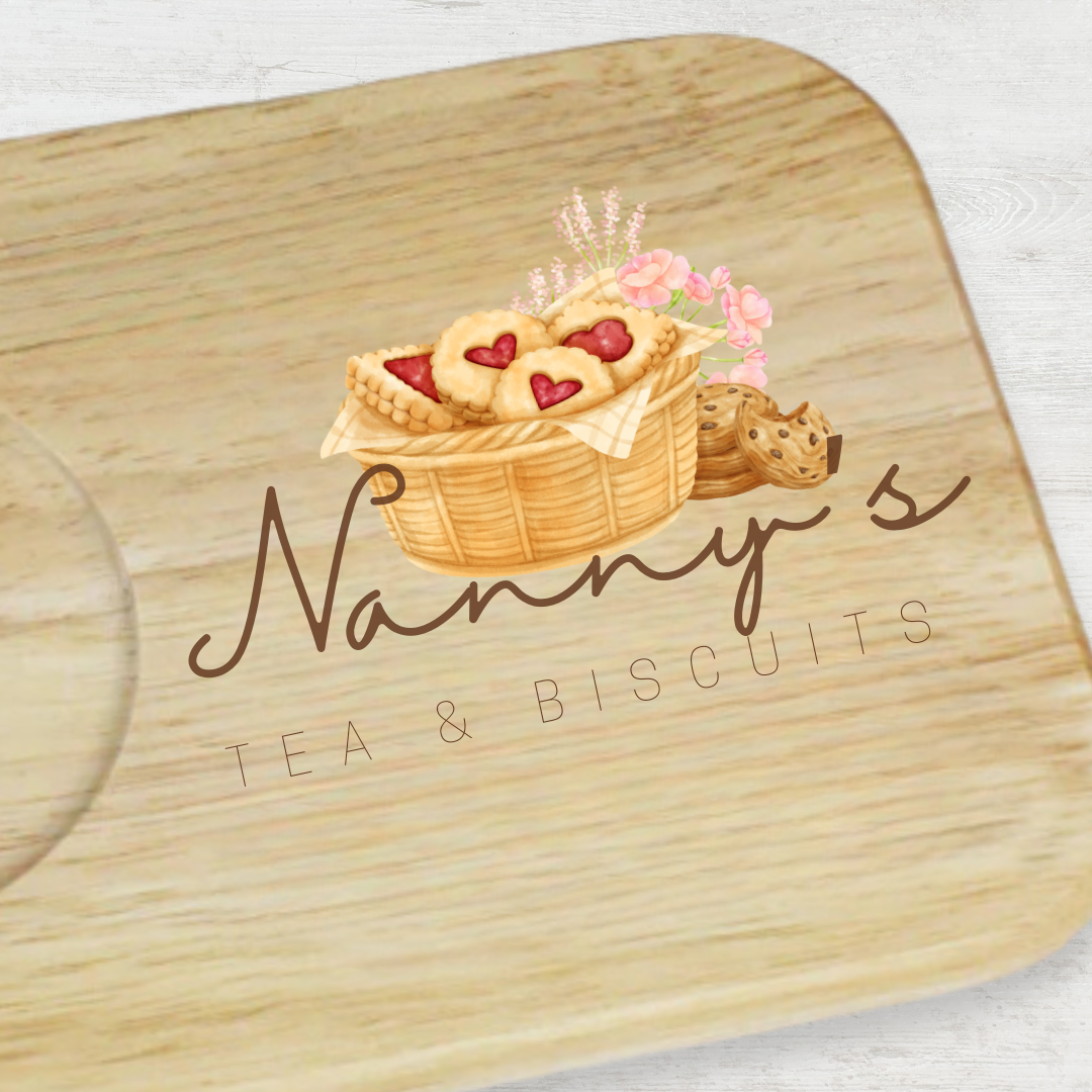 Personalised Wooden Tea & Biscuits Board - Biscuit Basket Design