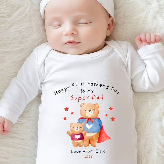 Personalised Father's Day Super Dad Baby Sleepsuit