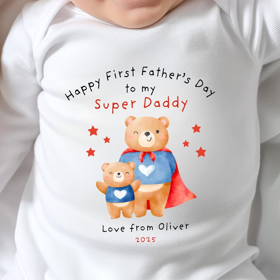 Personalised Father's Day Super Dad Baby Sleepsuit
