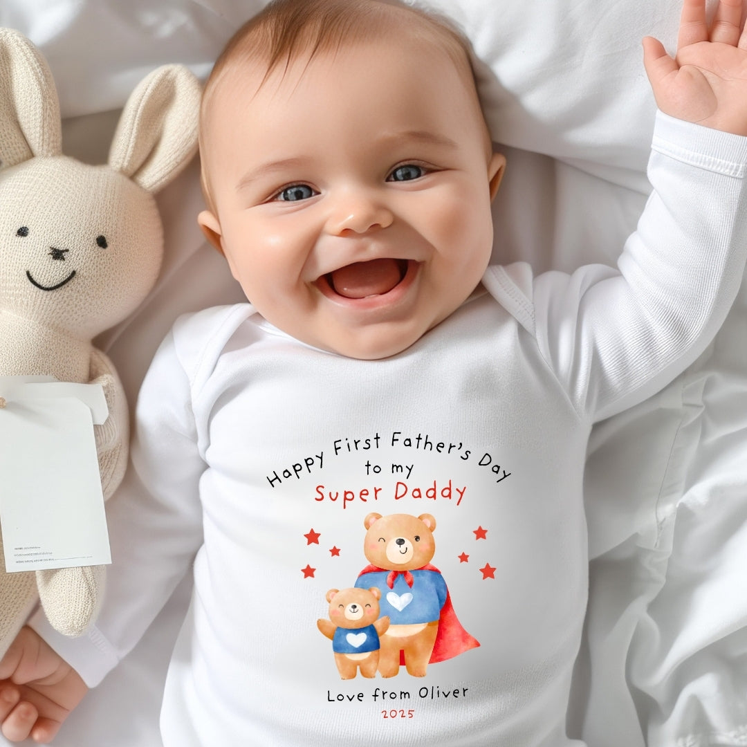Personalised Father's Day Super Dad Baby Sleepsuit