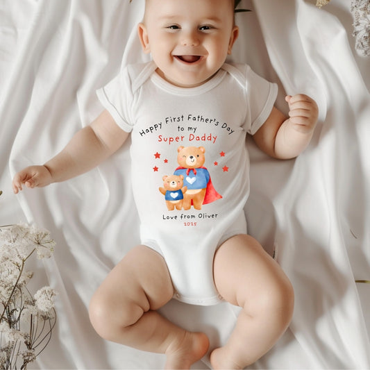 Personalised Happy Father's Day Super Dad Baby Vest