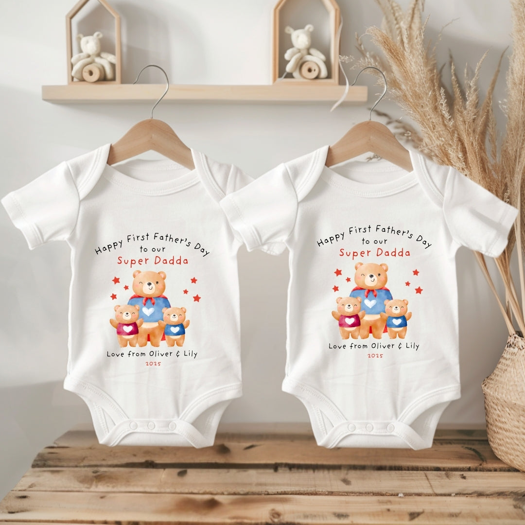 Personalised Happy Father's Day Super Dad Baby Vest