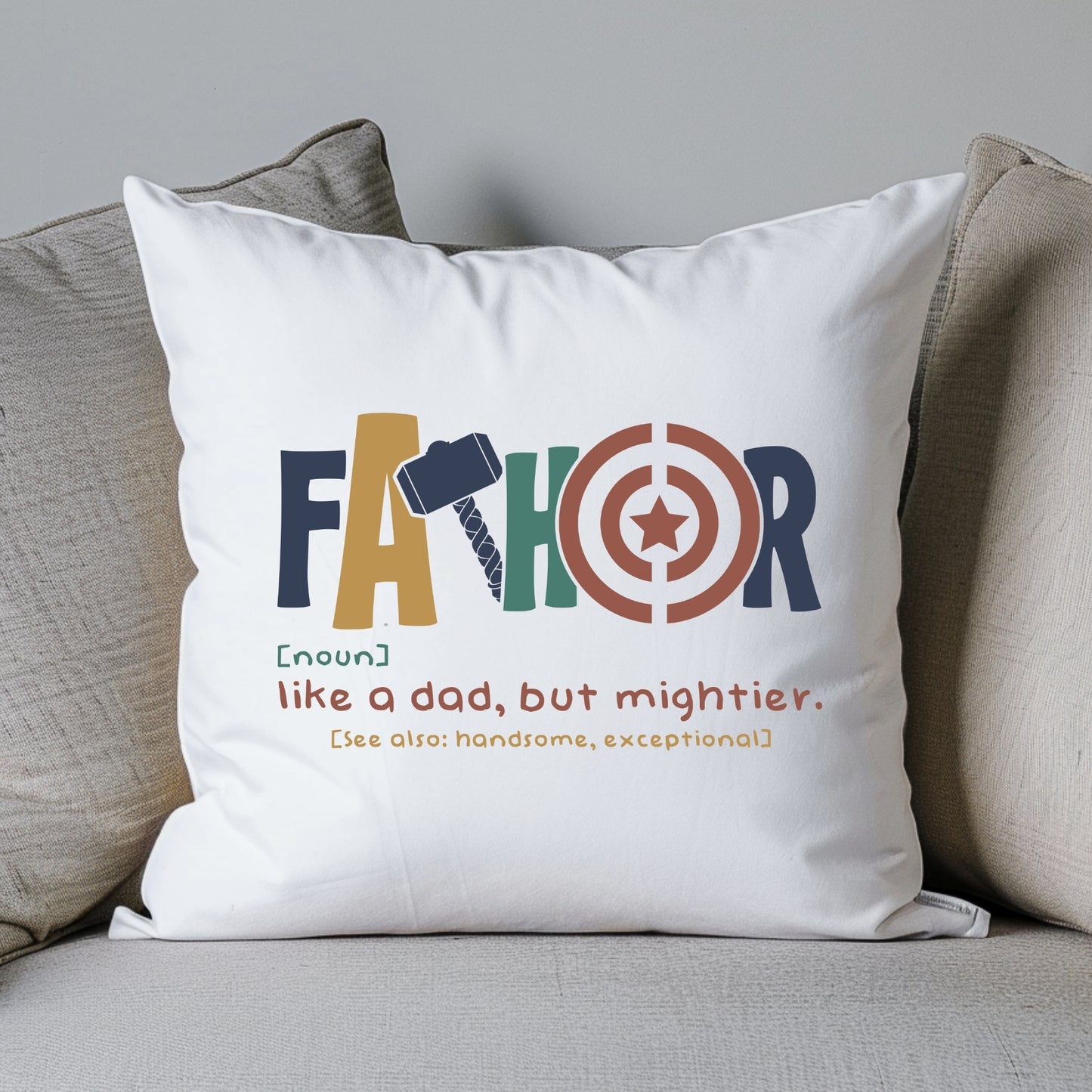 Father Superhero Style Cushion – Like a Normal Dad, But Mightier!