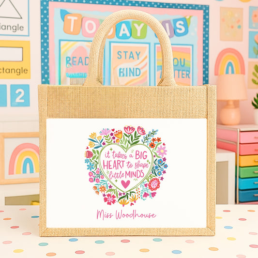 Personalised Big Heart to teach Little Minds Teacher Gift Floral Design - Cushion