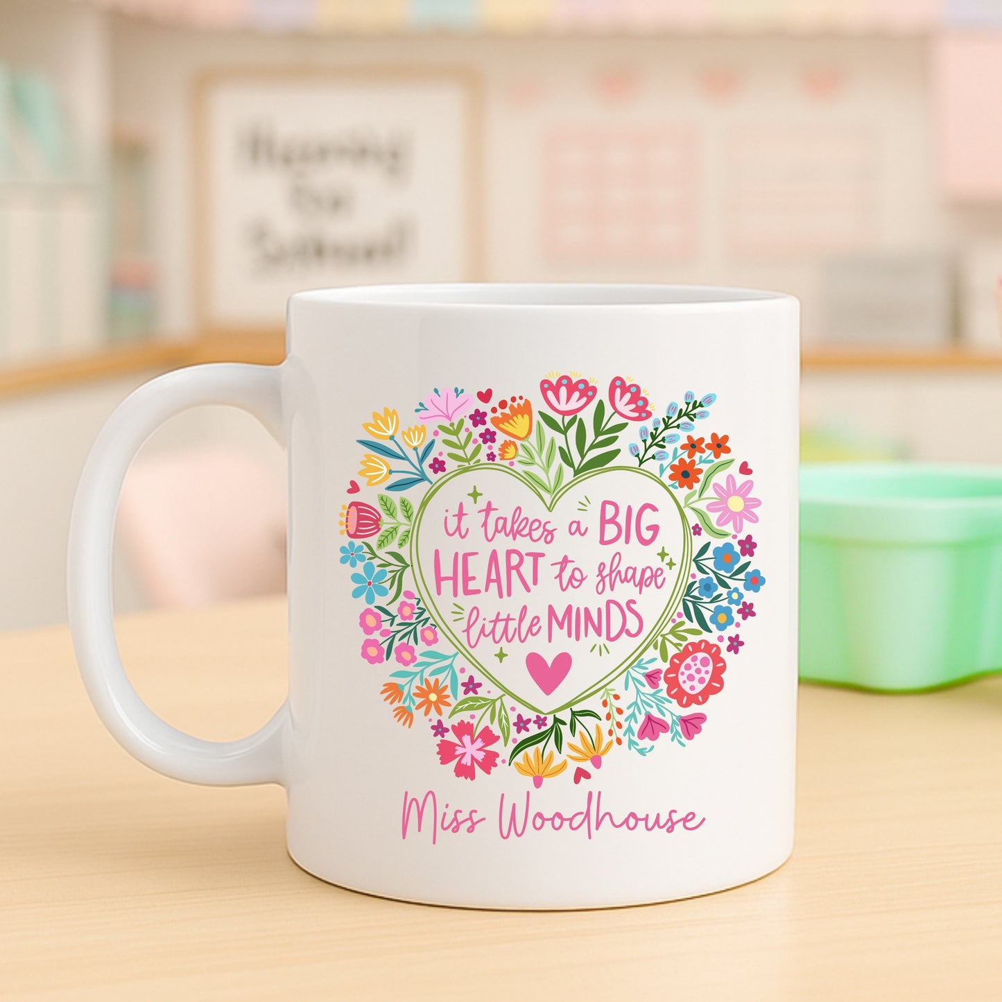 Personalised Big Heart to teach Little Minds Teacher Gift Floral Design - Cushion