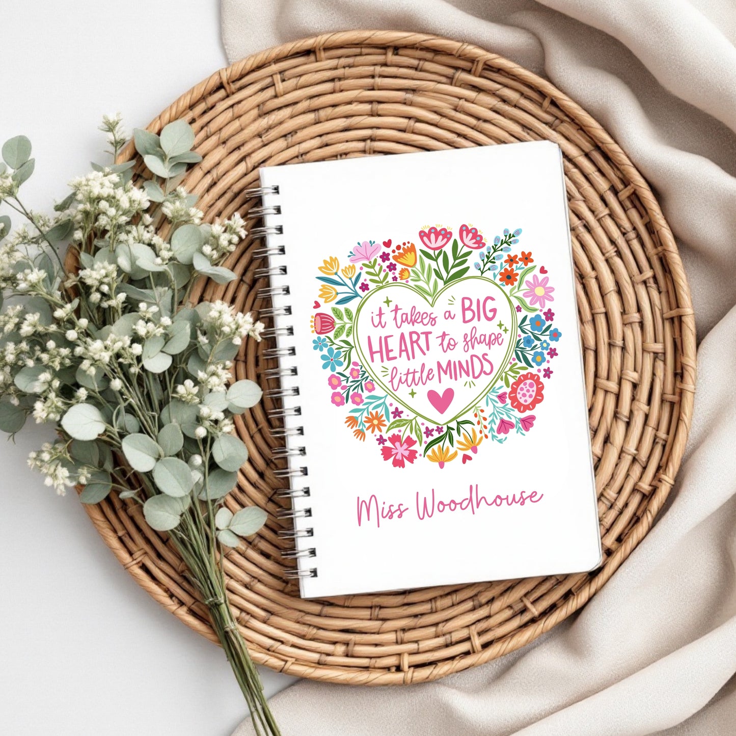 Personalised Big Heart to teach Little Minds Teacher Gift Floral Design - Cushion