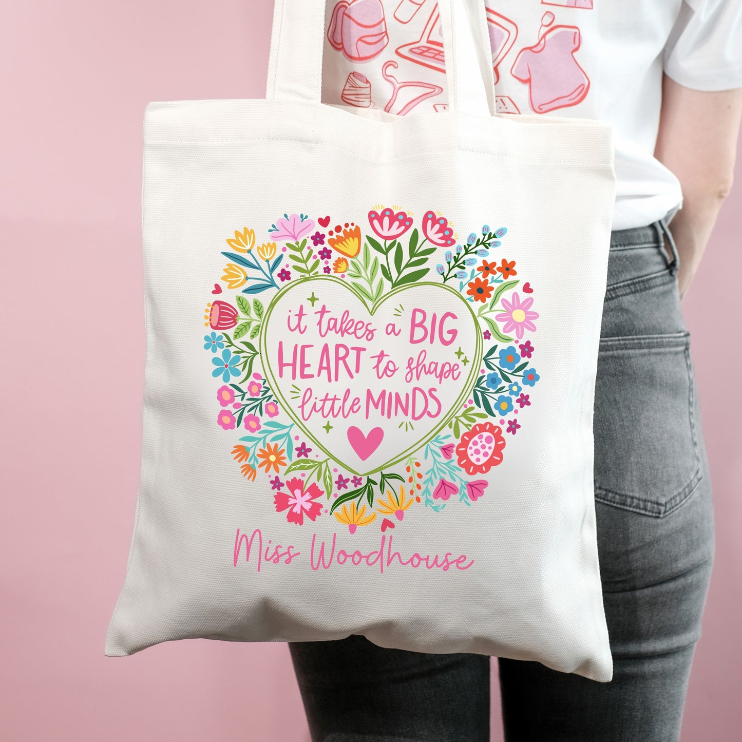 Personalised Big Heart to teach Little Minds Teacher Gift Floral Design - Cushion