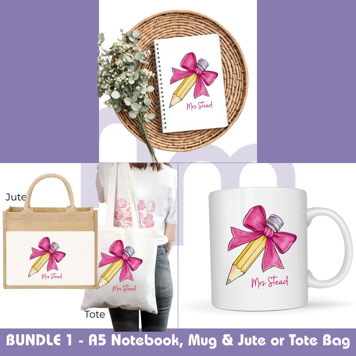 Personalised Teacher Gift Bag - Jute - Light Pink