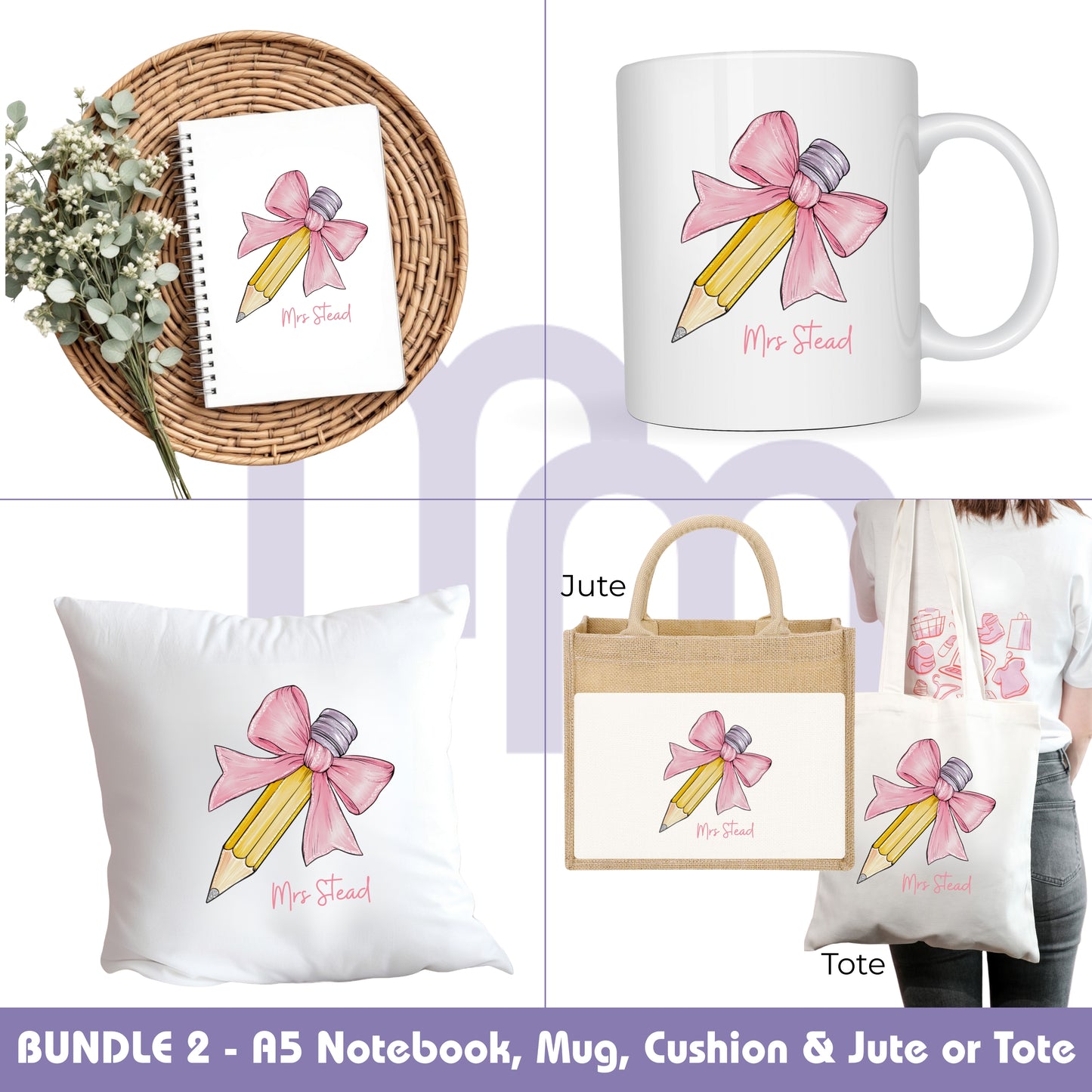 Personalised Teacher Gift Bag - Jute - Light Pink