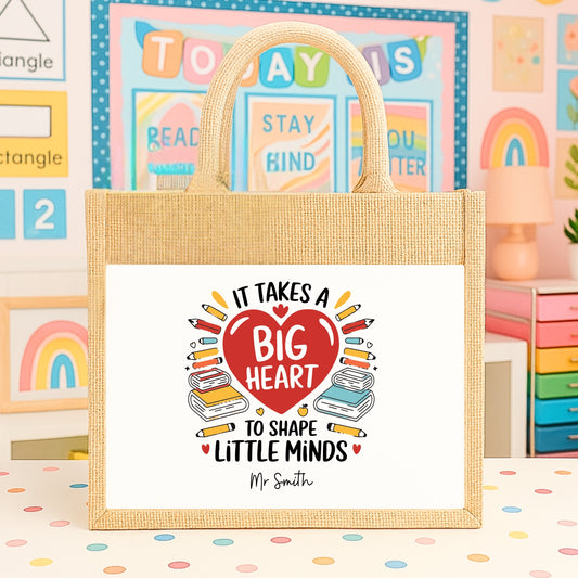 Personalised Big Heart to teach Little Minds Teacher Gift Hearts & Books Design - Cushion