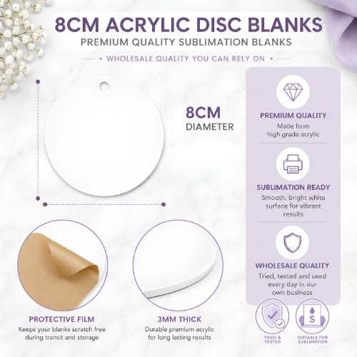 8cm Acrylic Round Disc - Suitable for Sublimation