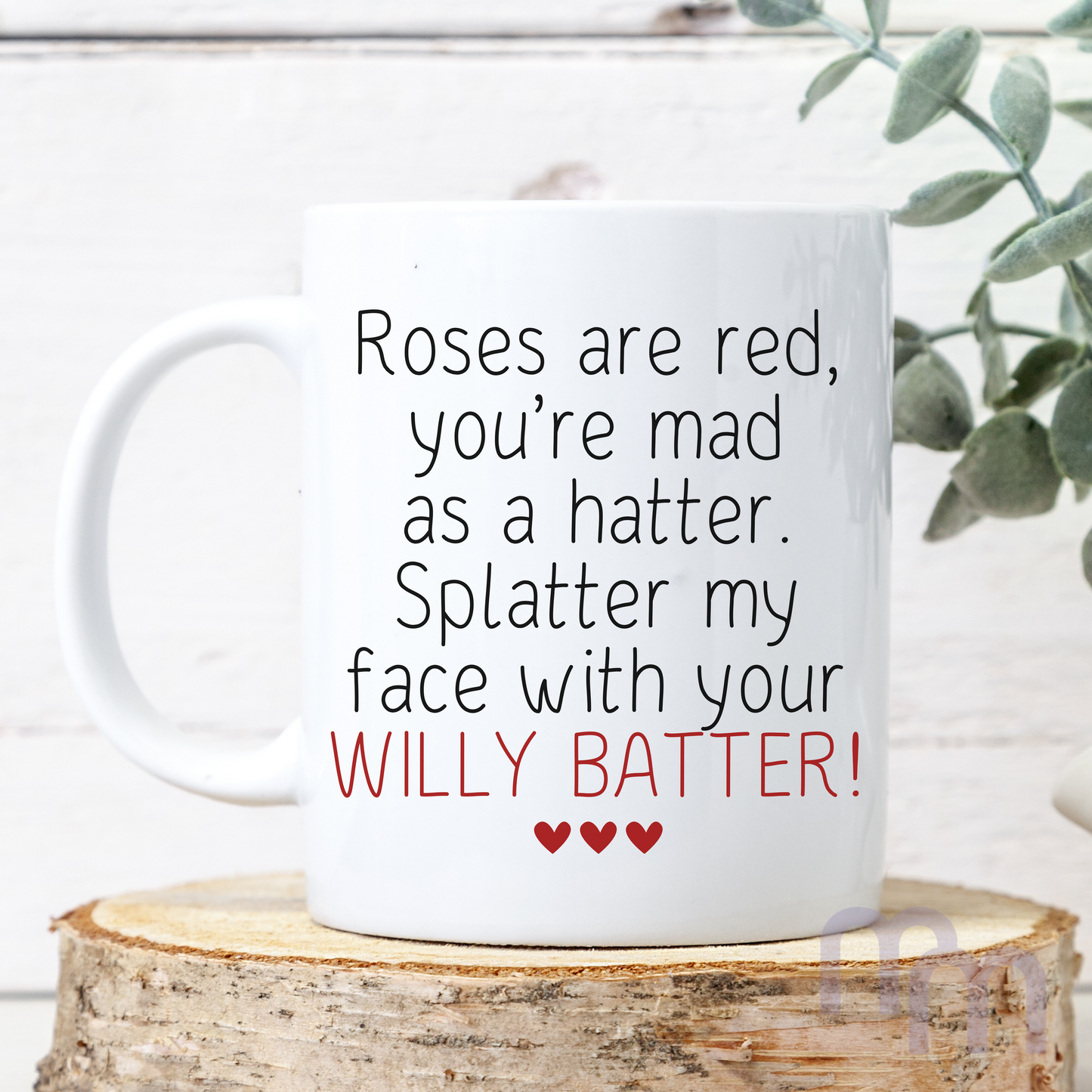 'Roses are Red - Willy Batter' Naughty Valentines Day Poem Gift Mug