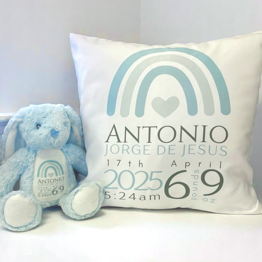 Personalised Baby New Born Bunny & Cushion set
