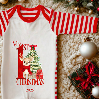 My First Christmas Baby Sleepsuit – 2025 Reindeer Scarf Baby Pyjamas