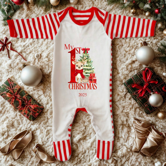 My First Christmas Baby Sleepsuit – 2025 Reindeer Scarf Baby Pyjamas