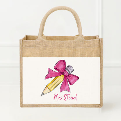 Personalised Teacher Gift Bag  - Jute - Light Pink