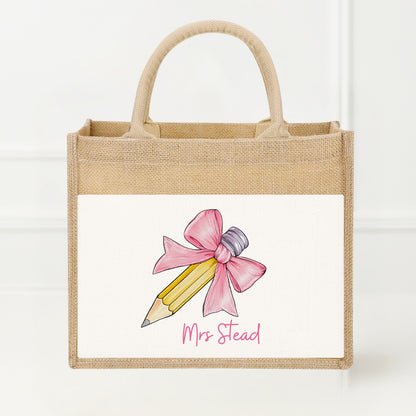 Personalised Teacher Gift Bag  - Jute - Light Pink