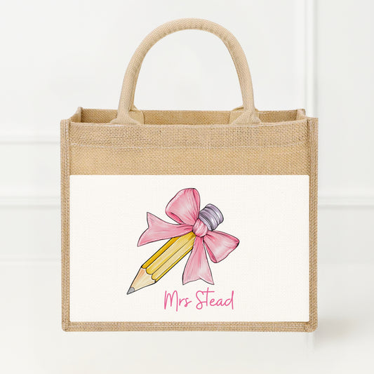 Personalised Teacher Gift Bag  - Jute - Light Pink