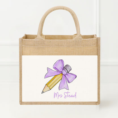 Personalised Teacher Gift Bag  - Jute - Light Pink